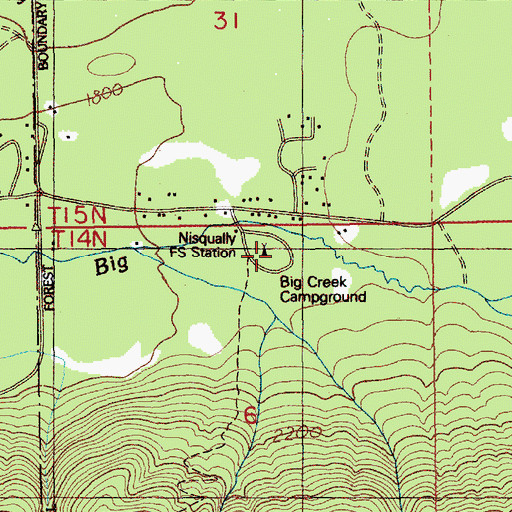 Topographic Map of Big Creek Campground, WA