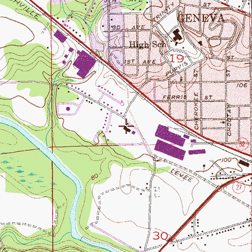 Topographic Map of Riverside Heights High School (historical), AL