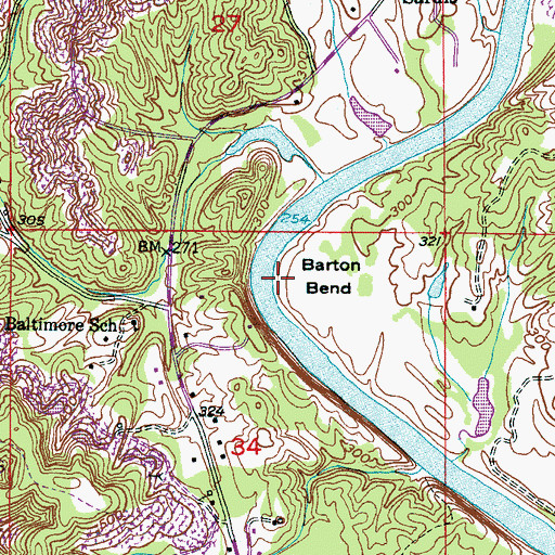 Topographic Map of Barton Bend, AL
