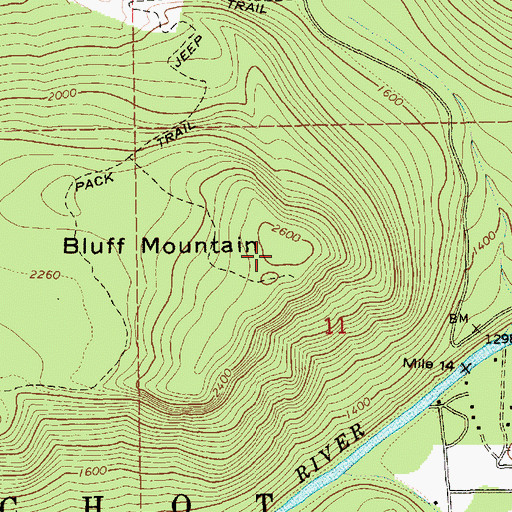 Topographic Map of Bluff Mountain, WA
