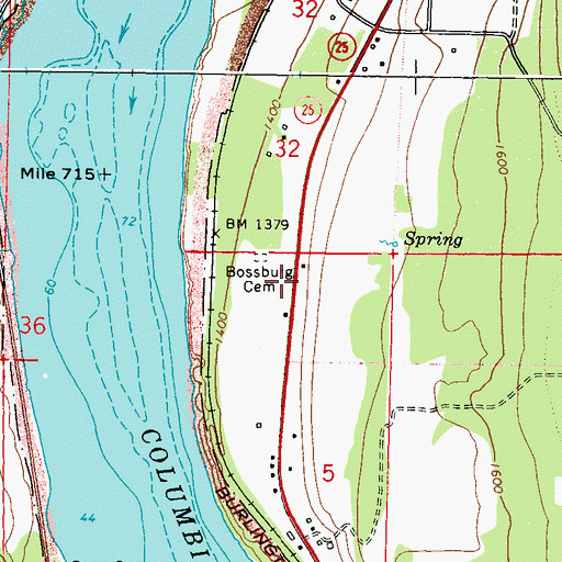 Topographic Map of Bossburg Cemetery, WA