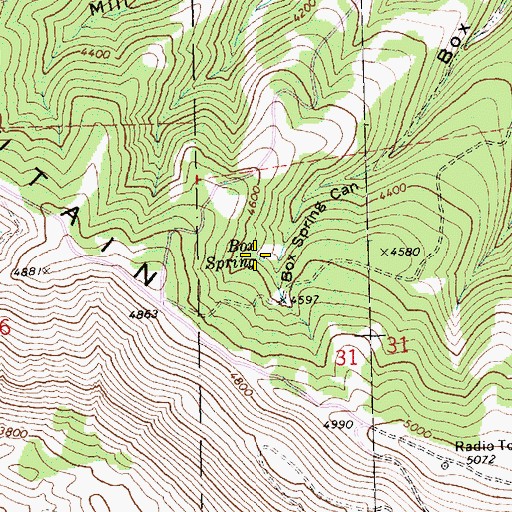 Topographic Map of Box Spring, WA