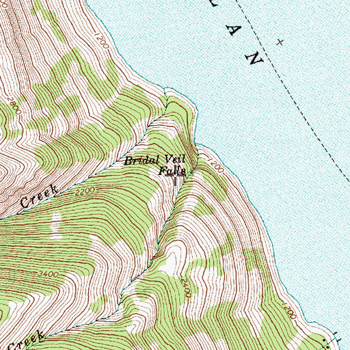 Topographic Map of Bridal Veil Falls, WA