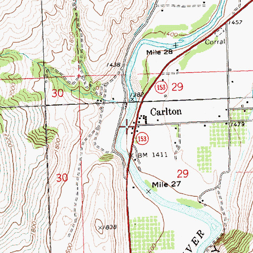 Topographic Map of Carlton, WA