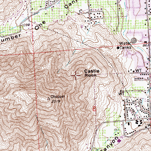Topographic Map of Castle Rock, WA