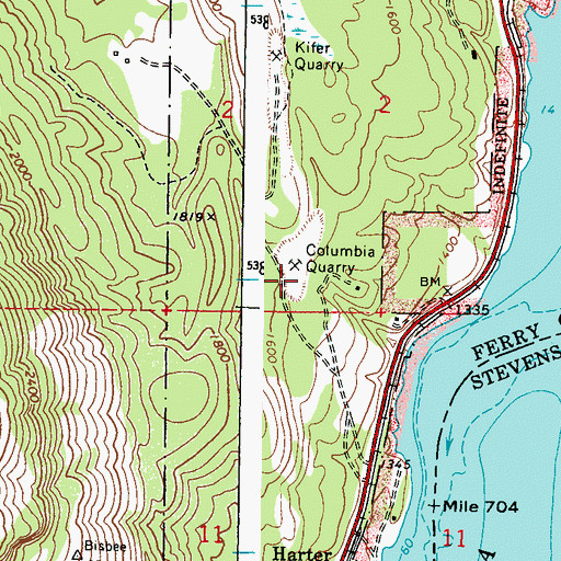Topographic Map of Columbia Quarry, WA