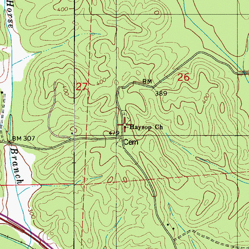 Topographic Map of Haysop Missionary Baptist Church, AL