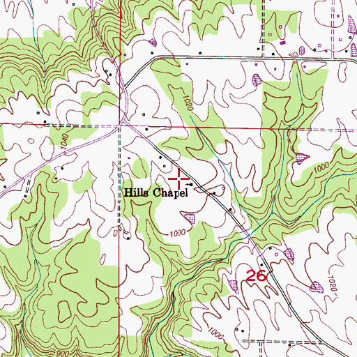 Topographic Map of Hills Chapel, AL