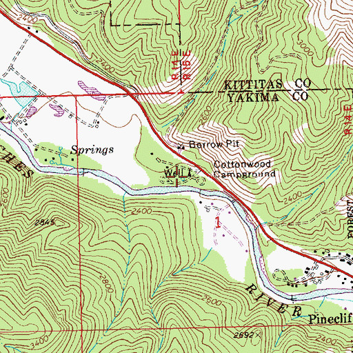 Topographic Map of Cottonwood Campground, WA