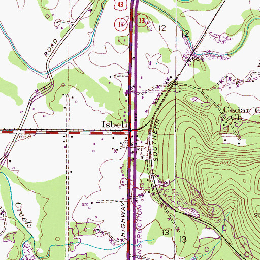 Topographic Map of Isbell, AL
