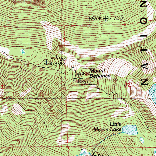 Topographic Map of Mount Defiance, WA