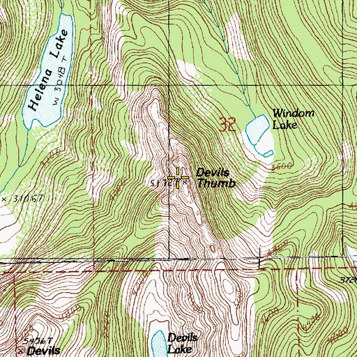 Topographic Map of Devils Thumb, WA