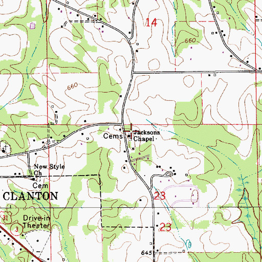 Topographic Map of Jacksons Chapel Baptist Church, AL