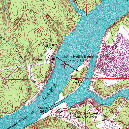 Topographic Map of John Hollis Bankhead Lock and Dam, AL