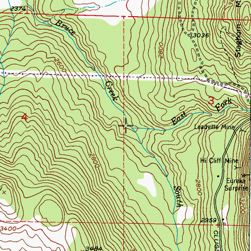 Topographic Map of East Fork Bruce Creek, WA