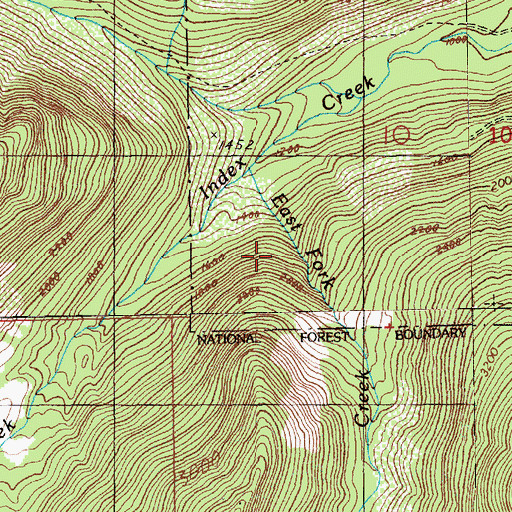 Topographic Map of East Fork Index Creek, WA