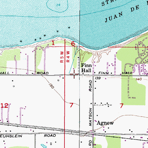 Topographic Map of Finn Hall, WA