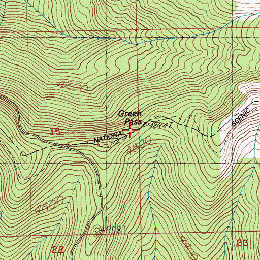 Topographic Map of Green Pass, WA