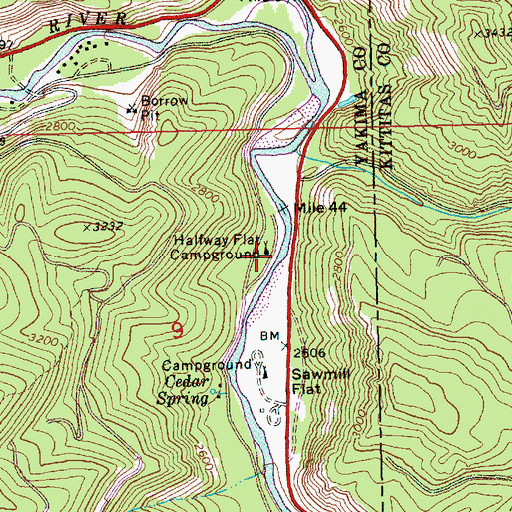 Topographic Map of Halfway Flat Campground, WA