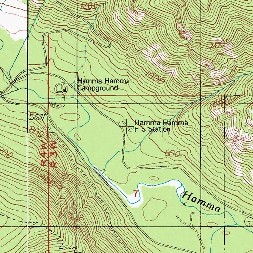 Topographic Map of Hamma Hamma Forest Service Station, WA