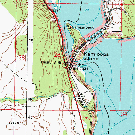 Topographic Map of Hedlund Bridge, WA