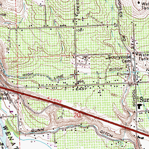 Topographic Map of High Line Ditch, WA