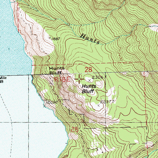 Topographic Map of Hunts Bluff, WA