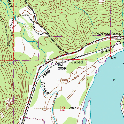 Topographic Map of Jared, WA