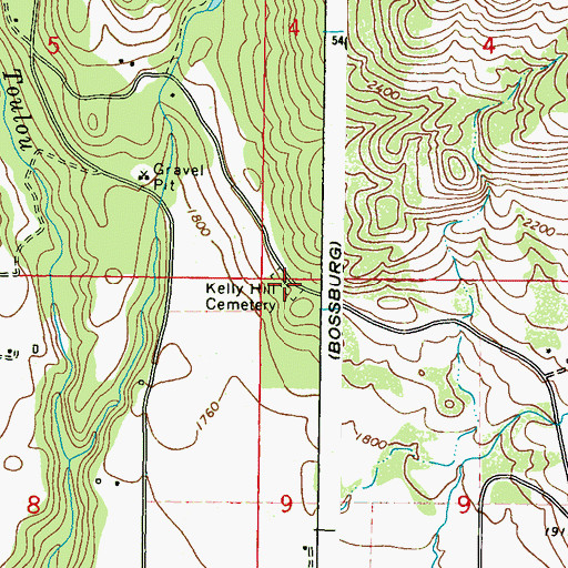 Topographic Map of Kelly Hill Cemetery, WA
