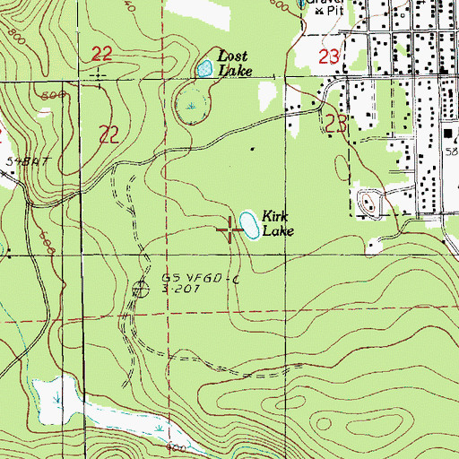 Topographic Map of Kirk Lake, WA