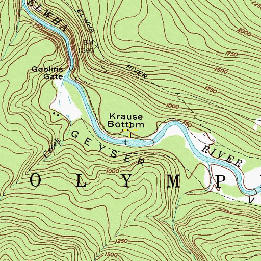Topographic Map of Krause Bottom, WA