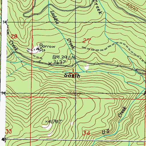 Topographic Map of Laddie Creek, WA
