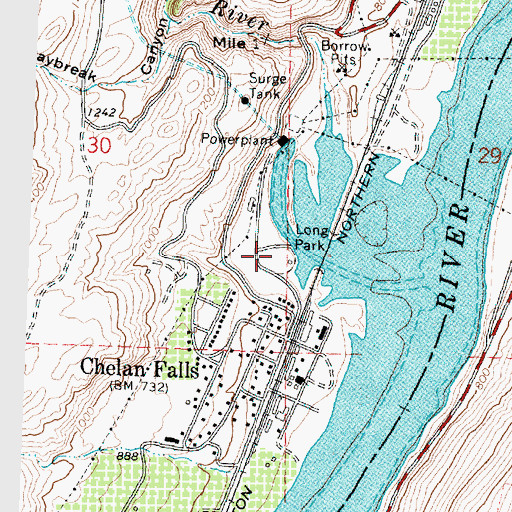 Topographic Map of Chelan Falls Powerhouse Park, WA