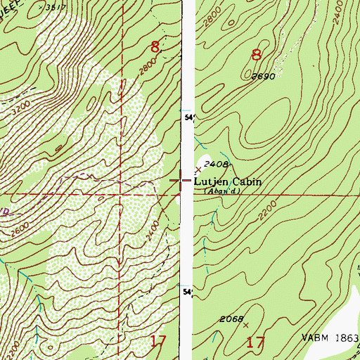 Topographic Map of Lutjen Cabin, WA