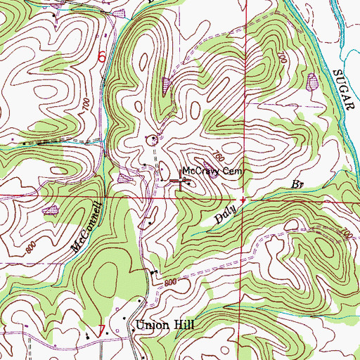 Topographic Map of McCravy Cemetery, AL