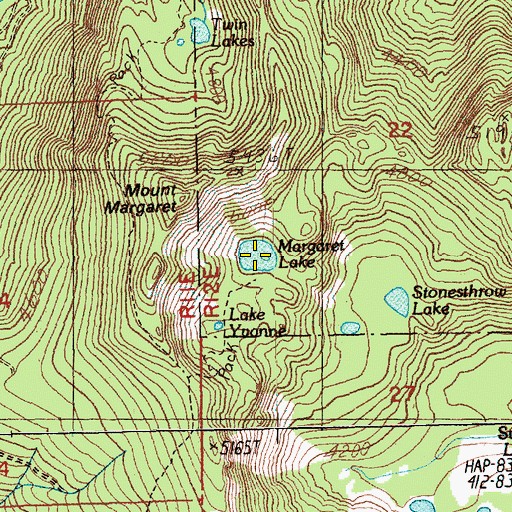 Topographic Map of Margaret Lake, WA