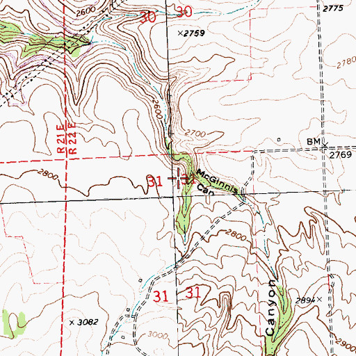 Topographic Map of McGinnis Canyon, WA