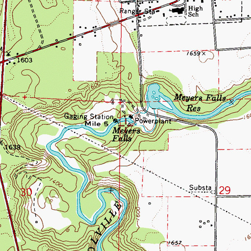 Topographic Map of Meyers Falls, WA