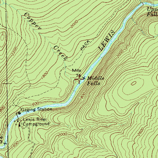 Topographic Map of Middle Falls, WA