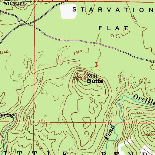 Topographic Map of Mill Butte, WA