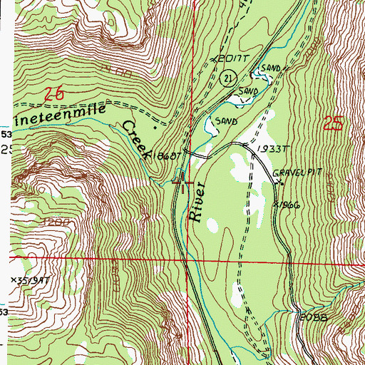 Topographic Map of Nineteenmile Creek, WA