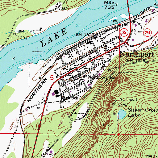 Topographic Map of Northport School, WA