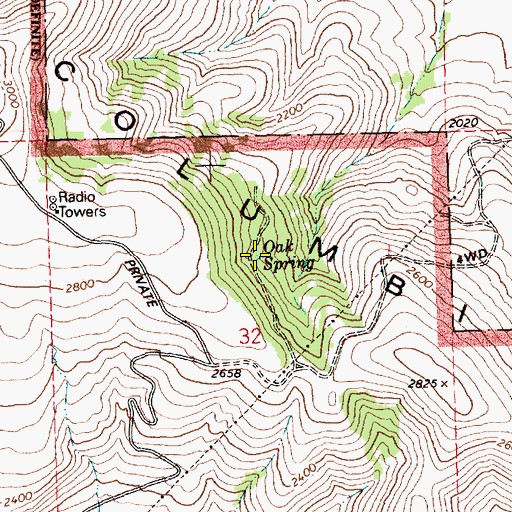Topographic Map of Oak Spring, WA