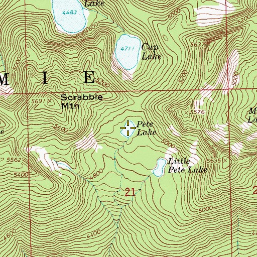 Topographic Map of Pete Lake, WA