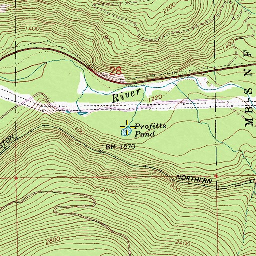Topographic Map of Profitts Pond, WA