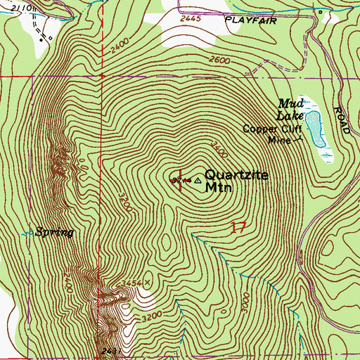 Topographic Map of Quartzite Mountain, WA