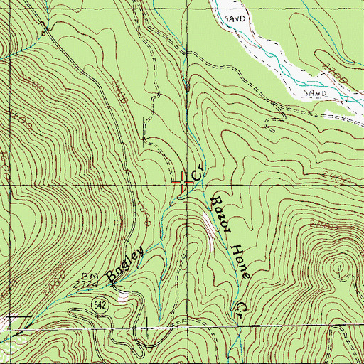Topographic Map of Razor Hone Creek, WA