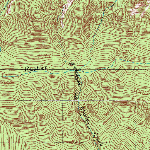 Topographic Map of Rhodes Creek, WA