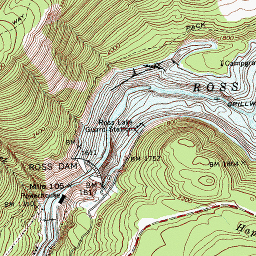 Topographic Map of Ross Lake Guards Station, WA
