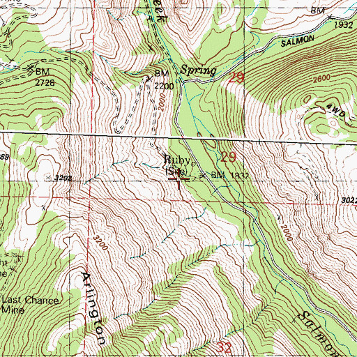 Topographic Map of Ruby, WA